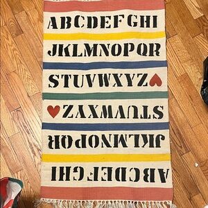 Vintage 1983 Alphabet Patterned Rug with Fringe